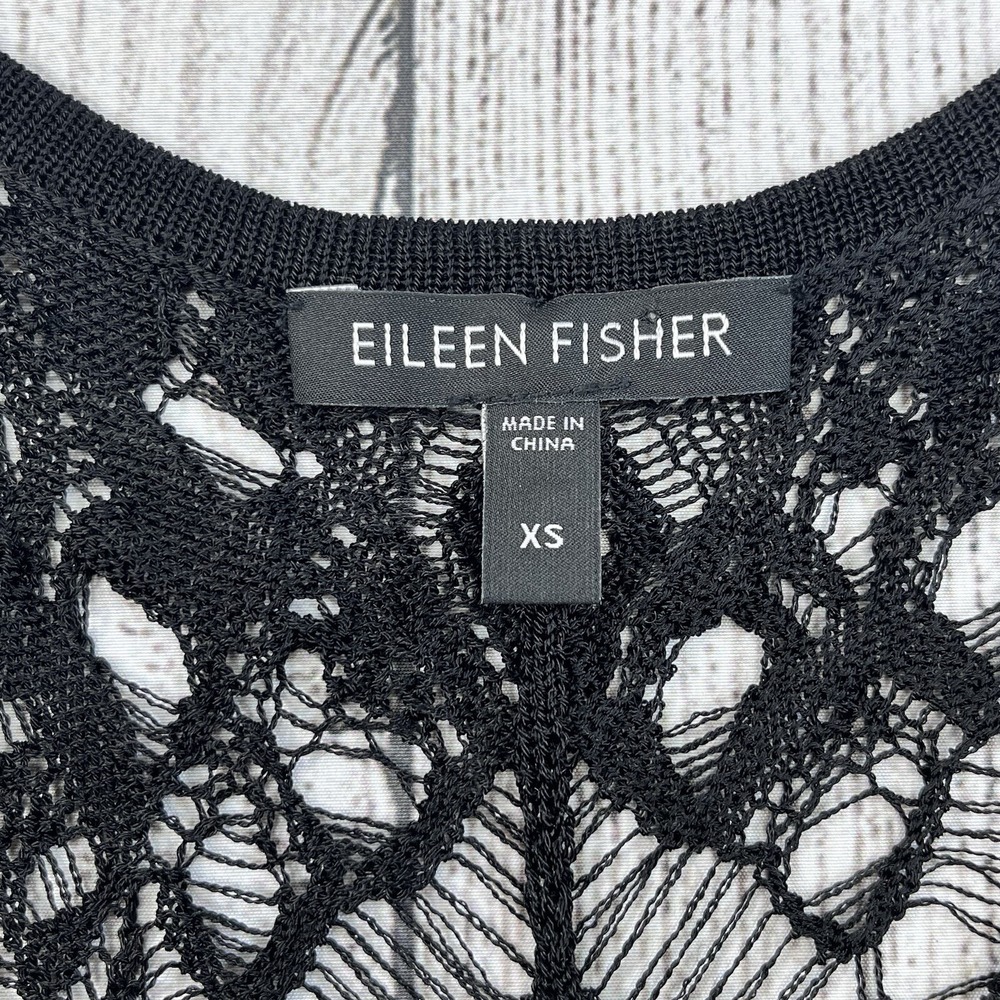 Eileen Fisher Black Crochet Knit Layer Midi Dress Sz XS Unlined Cover Up Pool Re - Picture 5 of 8